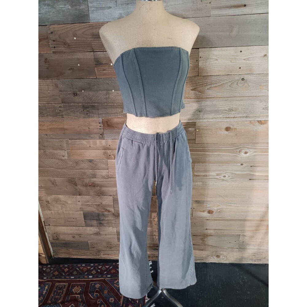 Yllw the Label Corset & Sweatpants Set Sz. Small Distressed Gray EUC Pockets